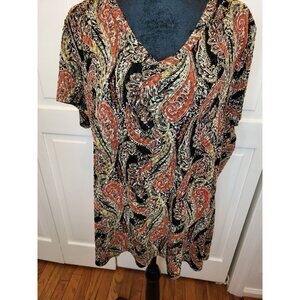 Vintage 90s/y2k Orange/Black/ Gold Paisley Textured Tee 1X Boho Fall Whimsygoth